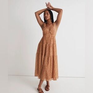 Georgette Ruffle-Sleeve Tiered Midi Dress in Daisy Meadow Size 0